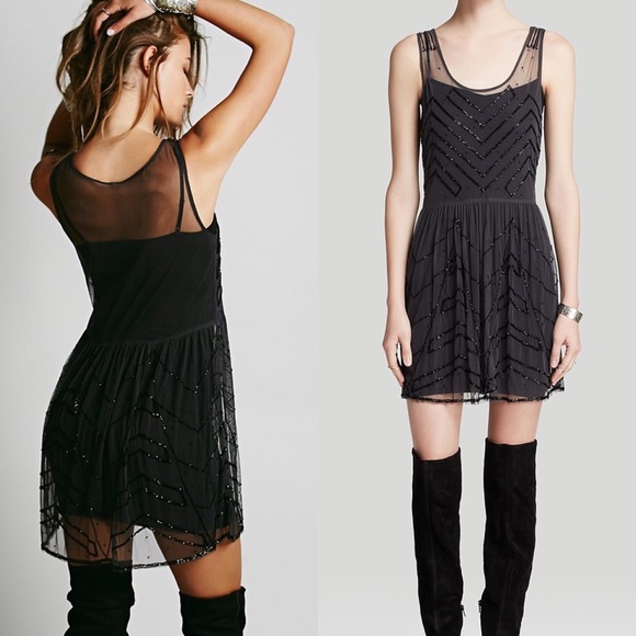 FREE PEOPLE Gray Embellished Mesh Dress - Picture 3 of 3